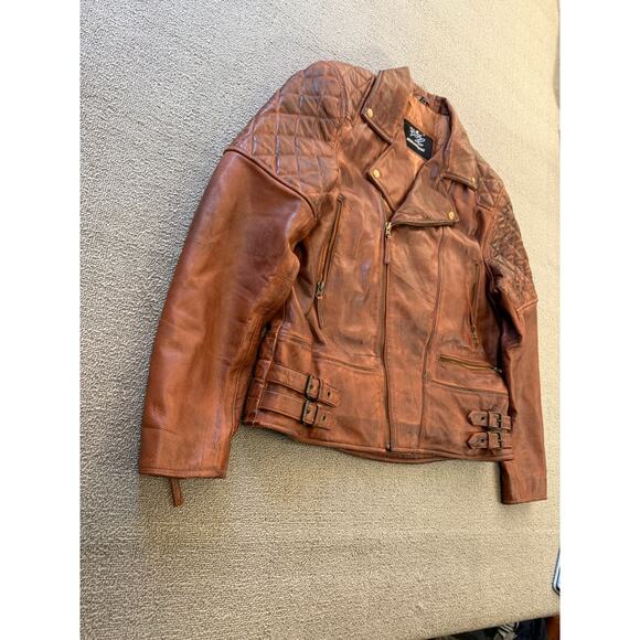 FZ Merchandise Men's Brown Leather Motorcycle Jacket Quilted Shoulders - Picture 13 of 16